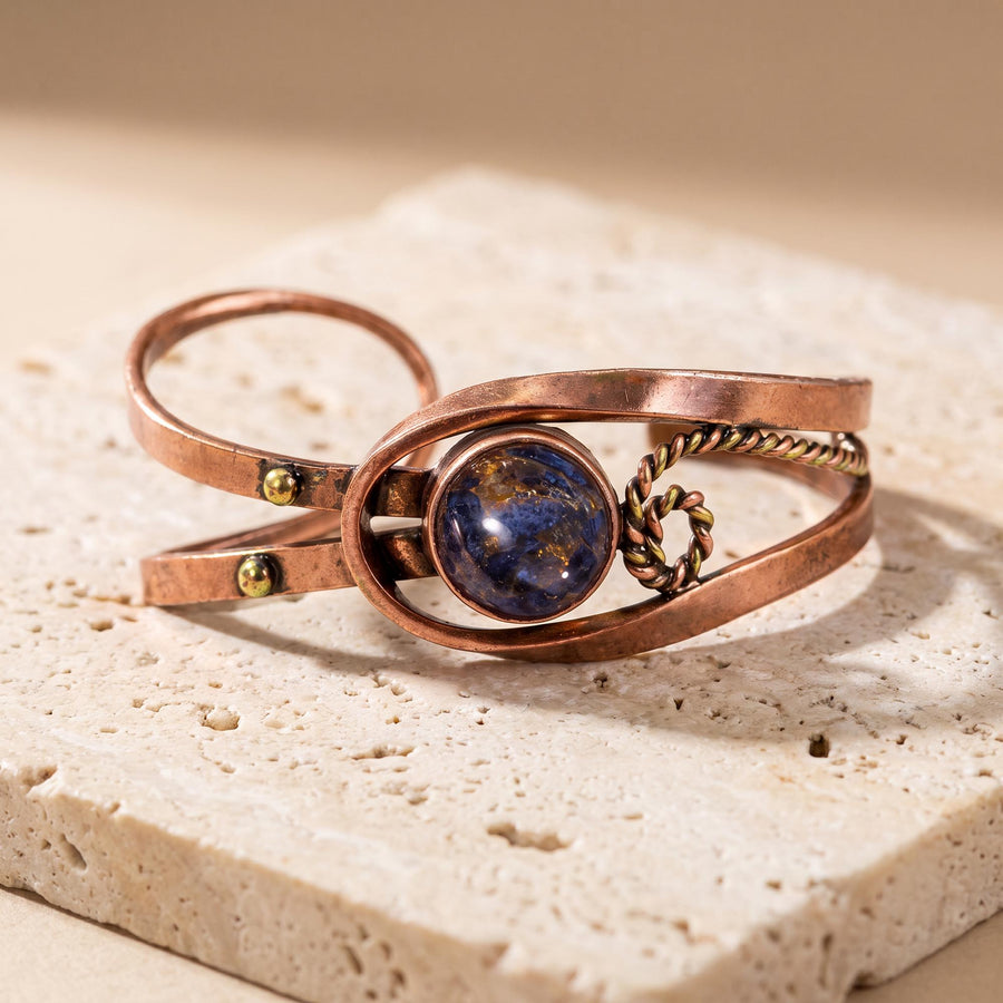 Lapis Lazuli Taşlı Burgu Bakır Kelepçe
