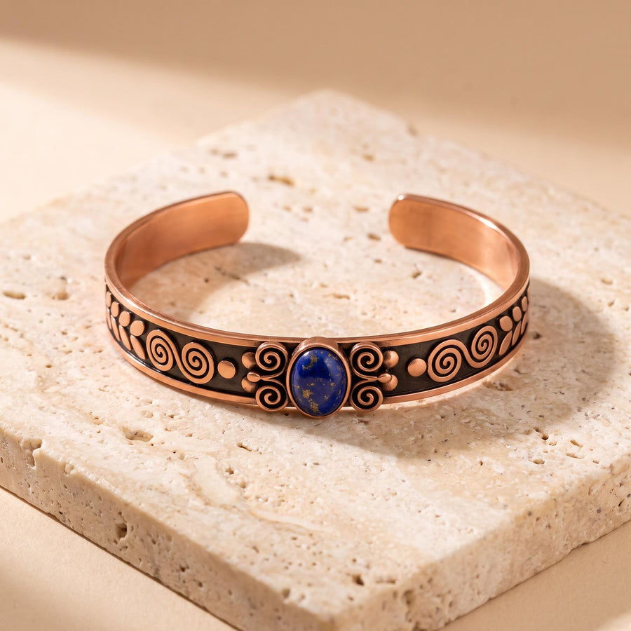 Lapis Lazuli Taşlı İnce Bakır Kelepçe